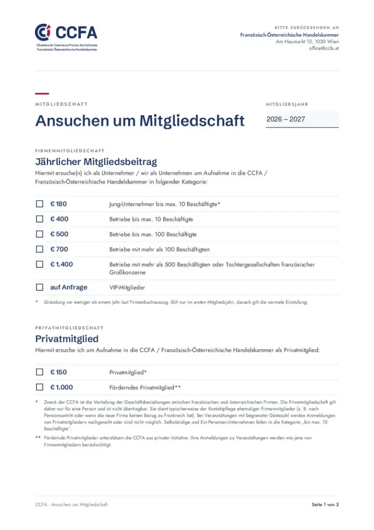 Ansuchen um Mitgliedschaft, Seite 1